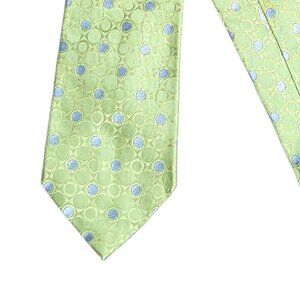 Croft & Barrow Silk Tie Men’s Long 61.5” Mint Green Blue Geometric Preppy Wide
